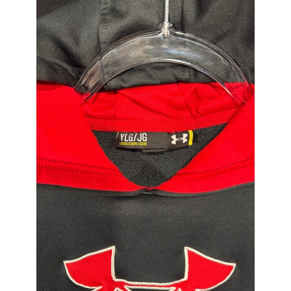 Under Armour Hoodie Pullover Fleece Lined Activewear Black Red YLG/JG - Picture 4 of 12